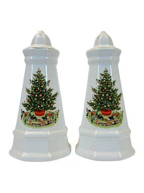 Vintage Pfaltzgraff Heritage Christmas Salt and Pepper Shakers Tree Octagon Tall